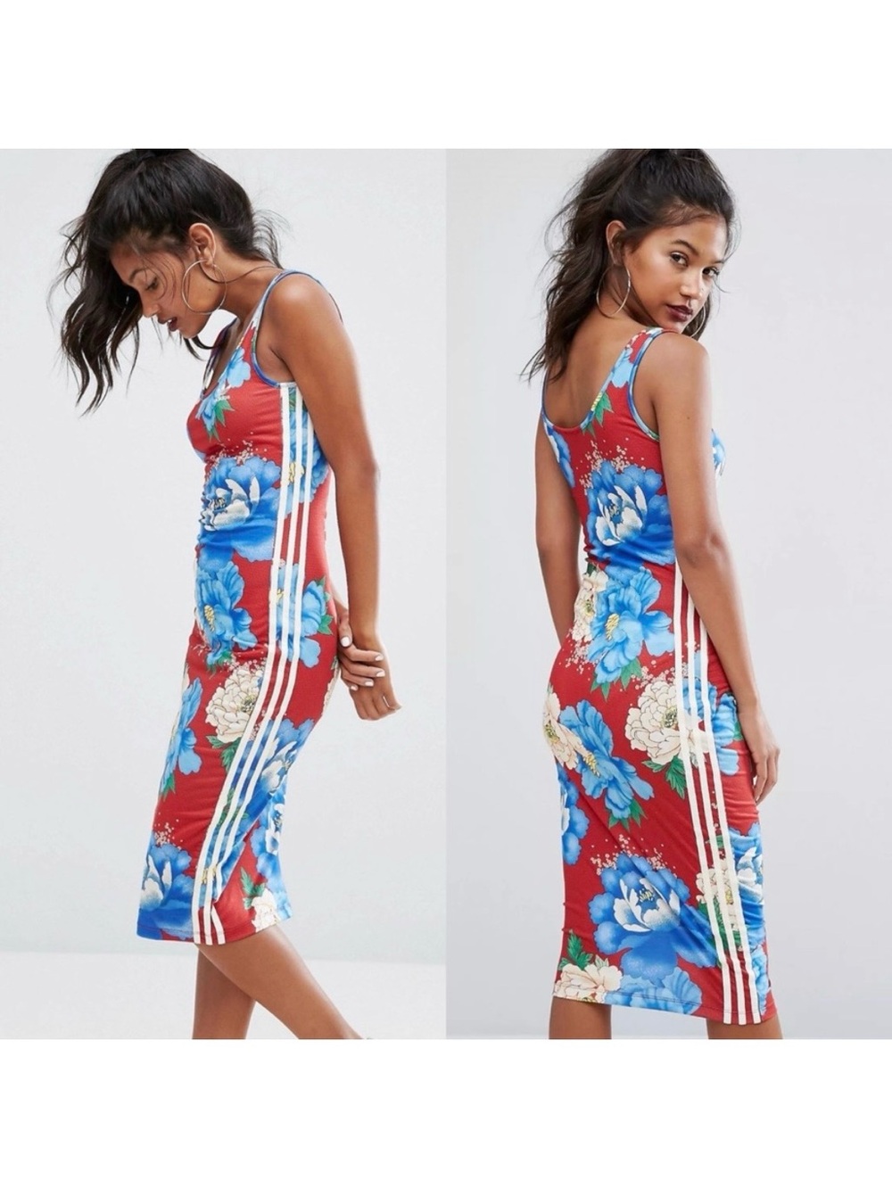 adidas x Farm Rio Chita Red & Blue Floral Bodycon Tank Dress - Picture 4 of 13